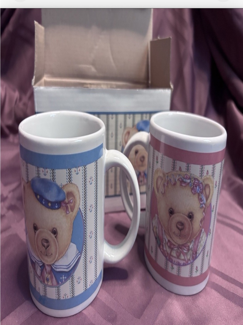 Darlington Farms Vintage 1993 Boy & Girl Teddy Bear Coffee Mugs New